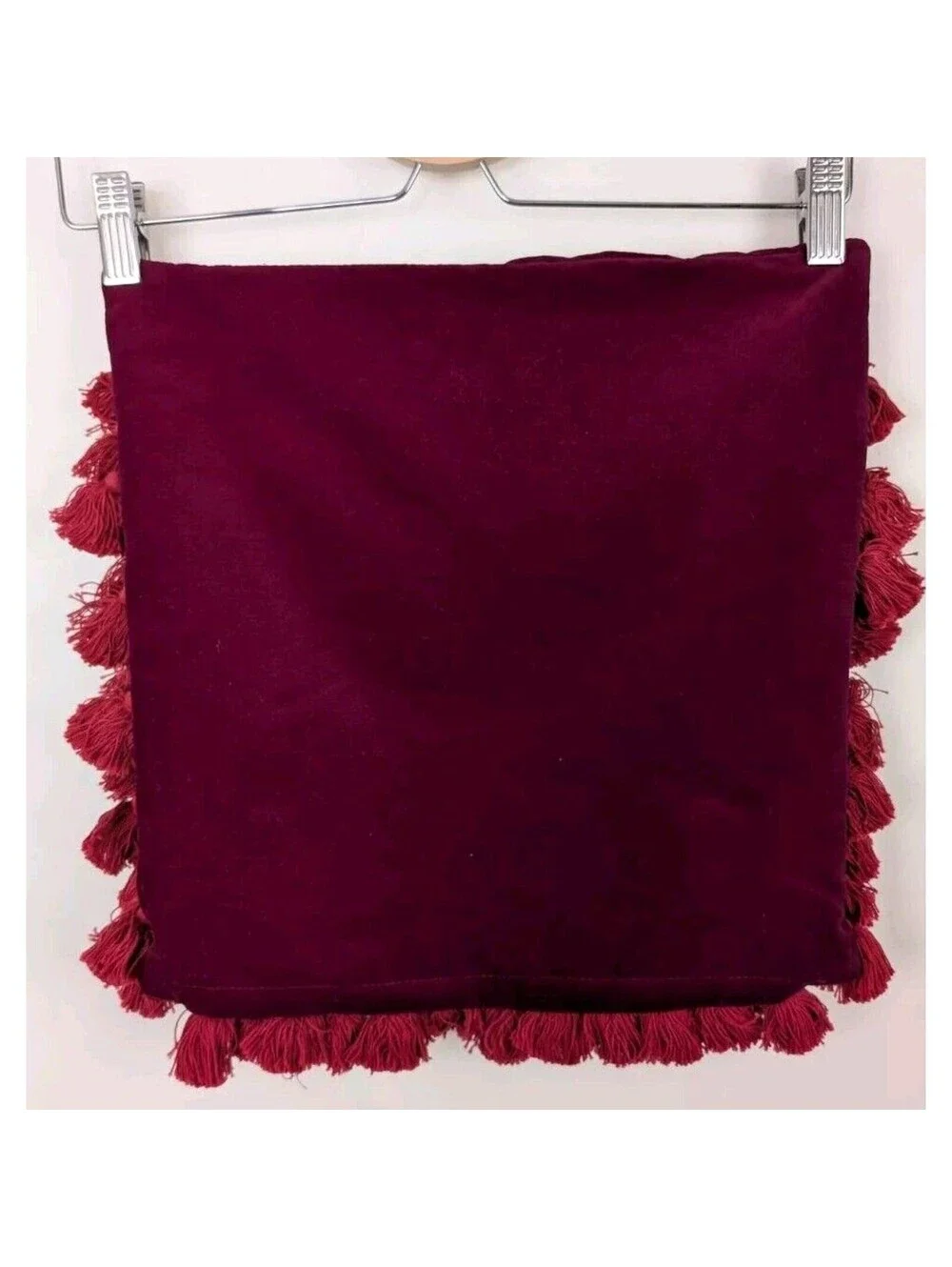Needlepoint Christmas Pillow Teddy Bear Present Red Velvet Tassels 14